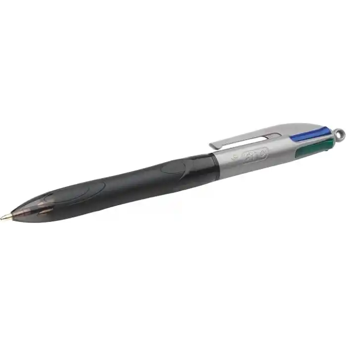 BIC 4 Colours Grip Pro Tükenmez Kalem 12Li Kutu, Kauçuk Tutacak, 1.0mm Uç, Tek Kalemde Mavi, Kırmızı, Yeşil ve Siyah Renkler