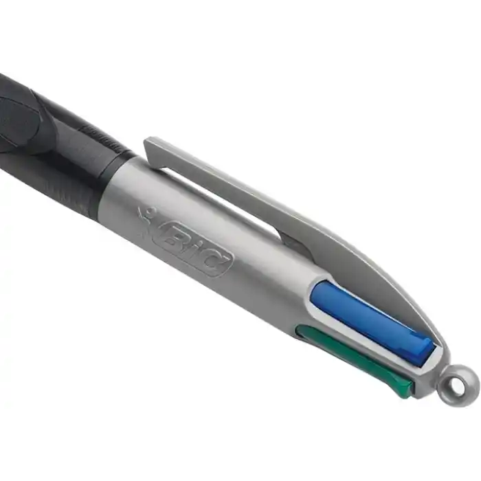 BIC 4 Colours Grip Pro Tükenmez Kalem 12Li Kutu, Kauçuk Tutacak, 1.0mm Uç, Tek Kalemde Mavi, Kırmızı, Yeşil ve Siyah Renkler