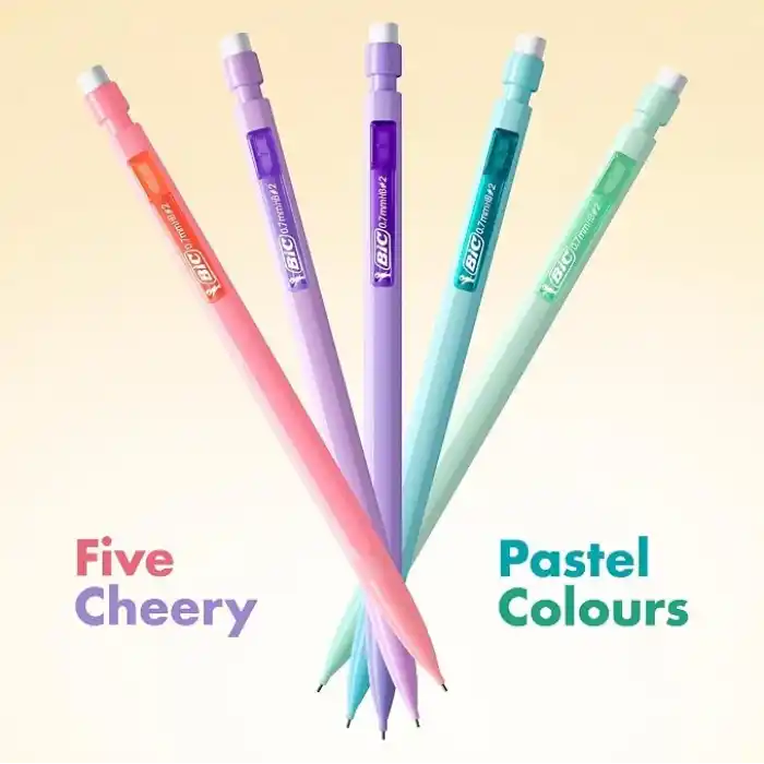 BIC Matic Pastel 0.7 Uçlu Versatil Kalem 10lu Poşet, 5 Farklı Pastel Renk, 3 Adet 0.7 HB Uç ile, Kolayca Silinir
