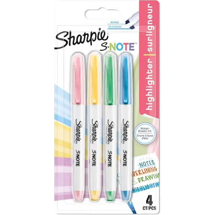 Sharpie S-Note Fosforlu İşaretleme Kalemi, 4lü Blister, Karışık