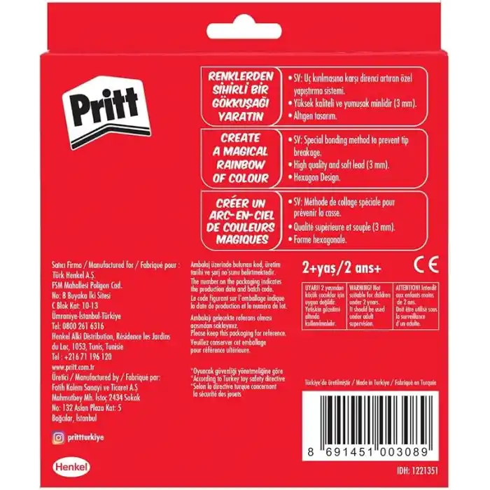 Pritt Kuru Boyalar, canlı renklerde boya kalemi, açması kolay ve dayanıklı silinebilir kalem, yumuşak mineli resim kalemi, kaliteli kırtasiye malzemesi, 24 renkli kalem