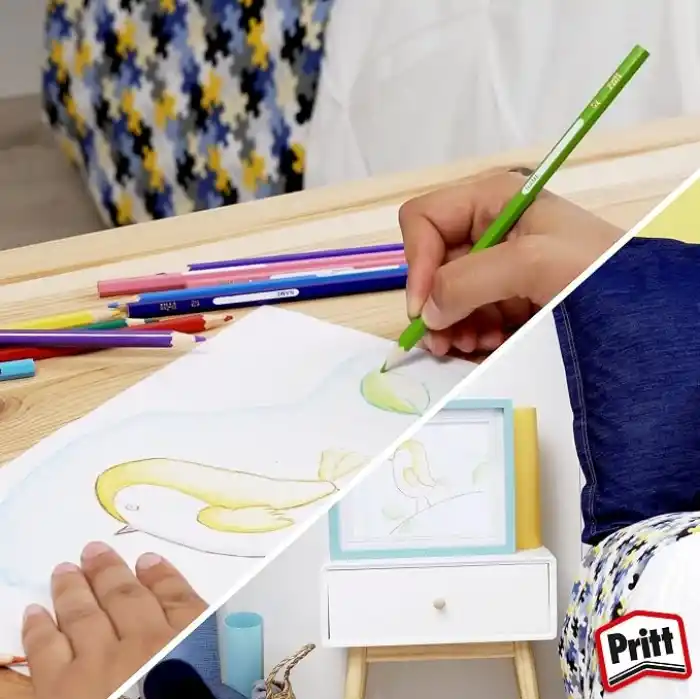 Pritt Kuru Boyalar, canlı renklerde boya kalemi, açması kolay ve dayanıklı silinebilir kalem, yumuşak mineli resim kalemi, kaliteli kırtasiye malzemesi, 24 renkli kalem