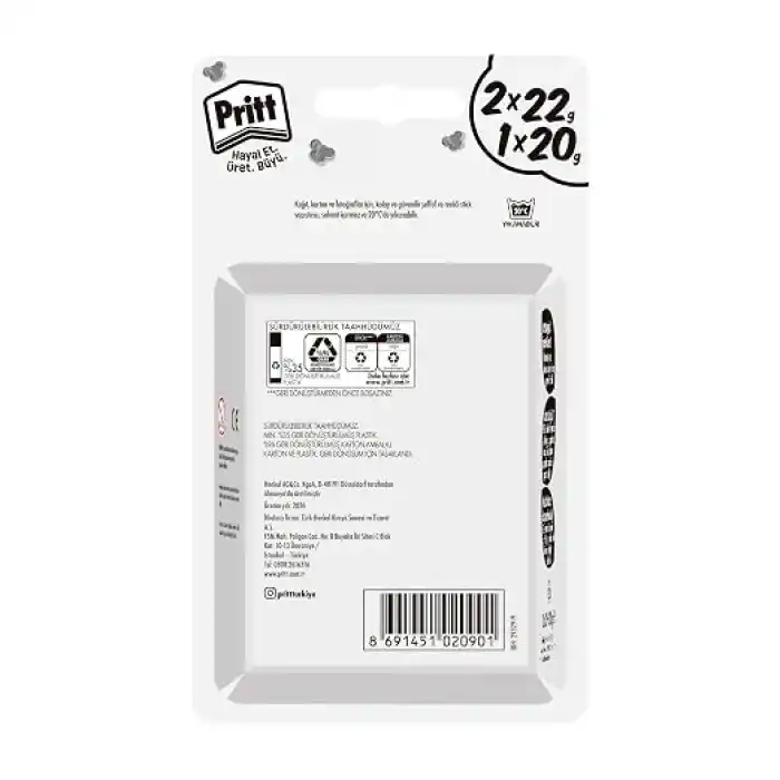 Pritt Stick Yapıştırıcı, 2+1 Simli ve Güvenli El işi Yapıştırıcısı, Hızlı ve Pratik Yapıştıran Okul ve Ofis Malzemesi, 2x22g+1x20g Pritt Stick Yapıştırıcı Sari