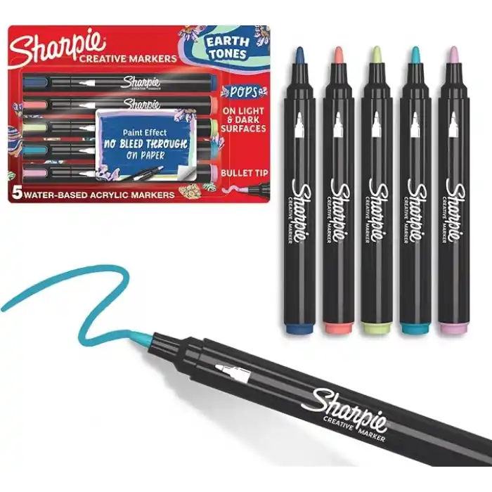 SHARPIE Yaratıcı Marker Akrilik Boya Kalemleri | Toprak Tonları | Su Bazlı Boya Kalemleri | Kan dolaşımı Yok | Çoğu Yüzey Üzerine Yazar | Küre Uçlu | Çeşitli Renkler | 5li Paket