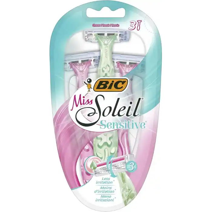 BIC Miss Soleil Sensitive Kadın Tıraş Bıçağı 3lü Blister (3 Bıçak), Oynar Başlık, Aloe Vera ile Zenginleştirilmiş Kayganlaştırıcı Jel Şerit