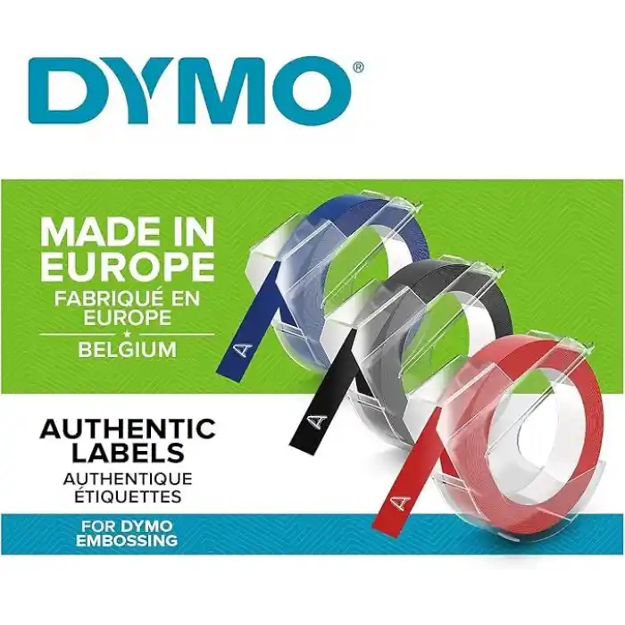 Dymo 3D Plastik Kabartma Şerit (9 mm x 3 mt), 3lü Paket, Siyah/Kırmızı/Mavi - S0847750