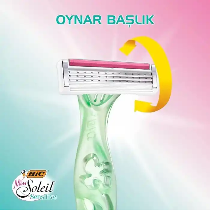 BIC Miss Soleil Sensitive Kadın Tıraş Bıçağı 3lü Blister (3 Bıçak), Oynar Başlık, Aloe Vera ile Zenginleştirilmiş Kayganlaştırıcı Jel Şerit