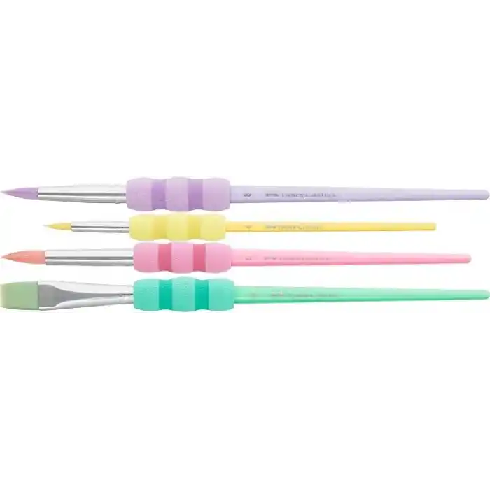 Faber-Castell Yumuşak Dokulu Fırça Pastel Seti, 4’lü, Kaymaz Tutma Yeri, Ergonomik Kavrama, İnce ve Kalın Uçlu Boyama Fırçaları