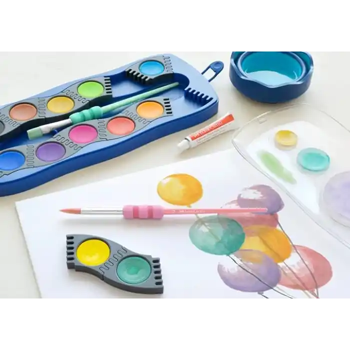 Faber-Castell Yumuşak Dokulu Fırça Pastel Seti, 4’lü, Kaymaz Tutma Yeri, Ergonomik Kavrama, İnce ve Kalın Uçlu Boyama Fırçaları