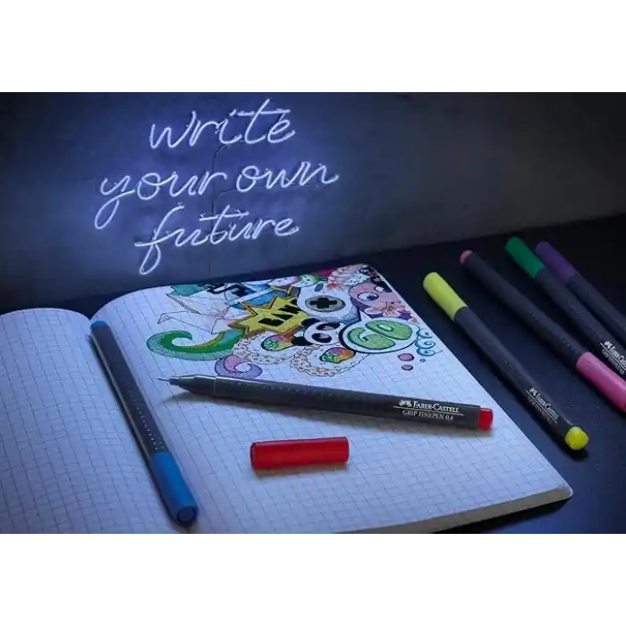 Faber-Castell Grip Finepen İnce Keçe Uçlu Kalem Seti, 5’li, Klasik Renkler, 0.4 mm, Metal Destekli, Ergonomik Üçgen Gövde