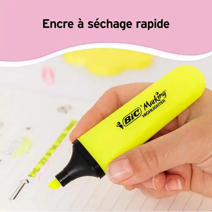 BIC Marking Flat Higlighter Fosforlu Kalem 12li Kutu, Sarı Fosforlu Kalem, Su Bazlı, Hızlı Kuruyan Mürekkep