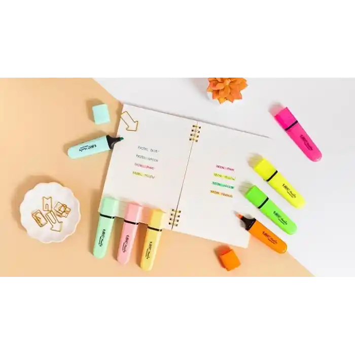 BIC Marking Flat Higlighter Fosforlu Kalem 12li Kutu, Sarı Fosforlu Kalem, Su Bazlı, Hızlı Kuruyan Mürekkep