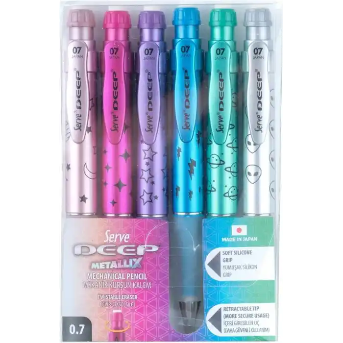 SERVE Deep Mekanik Kurşun Kalem Metalik Desen 0.7 mm 6Lı Set
