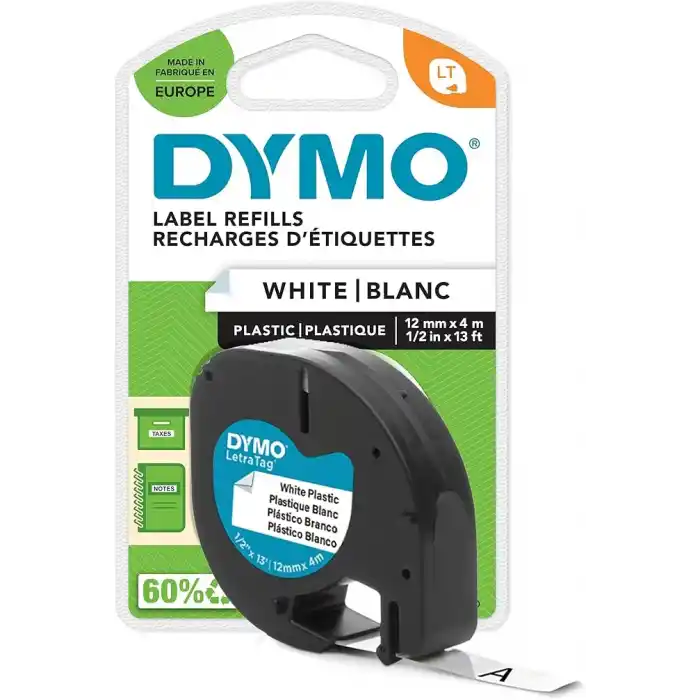 DYMO LetraTag Plastik Şerit (12 mm X 4 mt), Beyaz (59422)