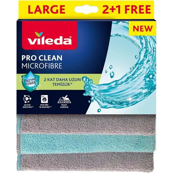 Vileda Pro Clean Aktif Enzimli Mikrofiber Temizlik Bezi, 3’lü Paket