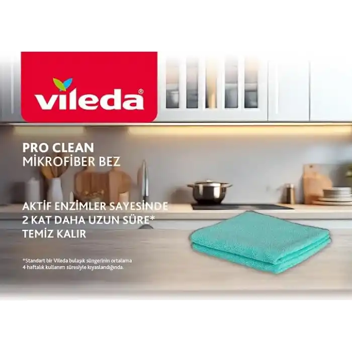 Vileda Pro Clean Aktif Enzimli Mikrofiber Temizlik Bezi, 3’lü Paket