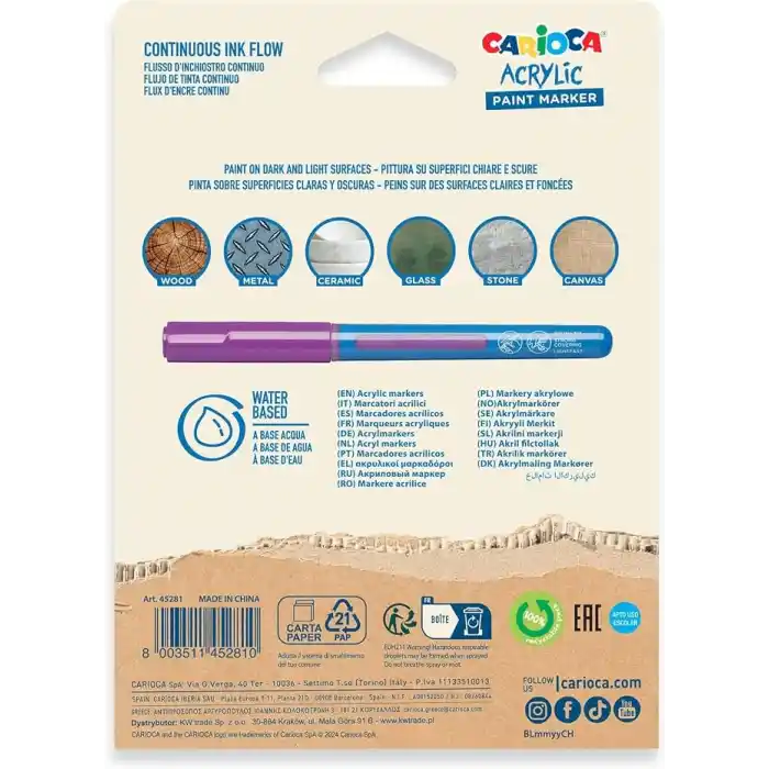 Carioca Akrilik Paint Marker Su Bazli Fırça Uçlu 10Lu