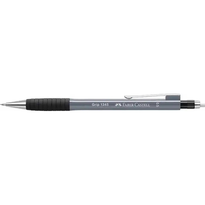 Faber-Castell Grip 1345/47 Versatil Kalem, 0.5 mm, Gri, Ergonomik Tutuş, Yaylı Uç, Uzun Silgi, Modern Tasarım