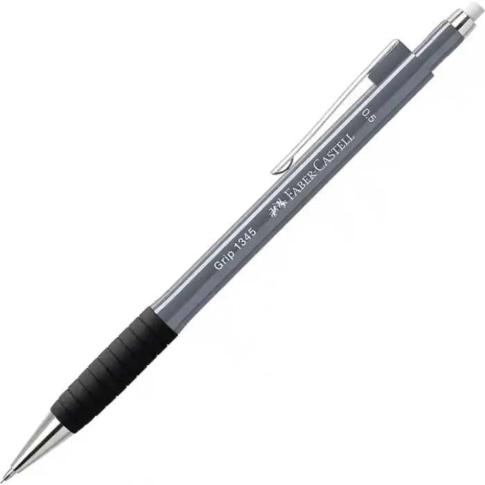 Faber-Castell Grip 1345/47 Versatil Kalem, 0.5 mm, Gri, Ergonomik Tutuş, Yaylı Uç, Uzun Silgi, Modern Tasarım