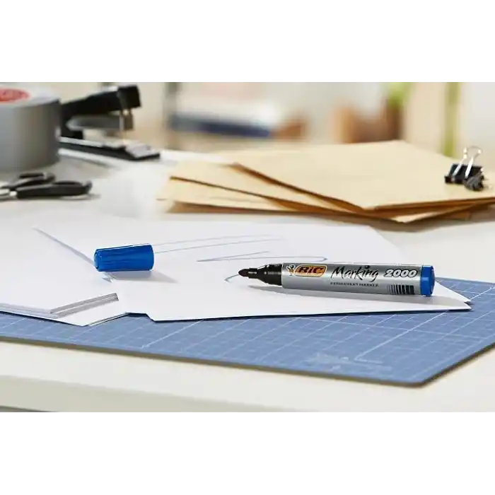 BIC Intensity Marker 2000 Yuvarlak Uçlu Permanent Markör, Mavi, 12li Kutu, 1.7 mm Sağlam Uç, Hızlı Kuruyan Mürekkep
