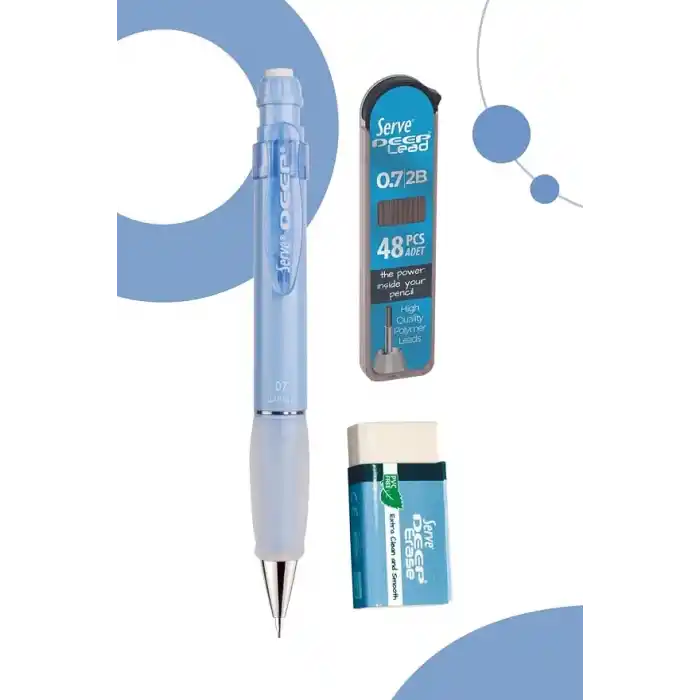 Serve Deep Versatil Kalem, Silgi ve Kalem Ucu 0,7mm 3lü Set - Gök Mavi