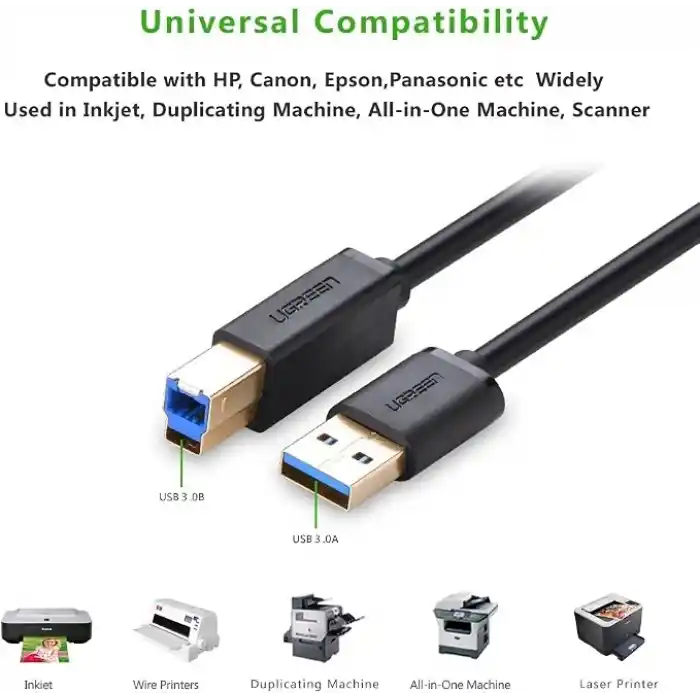 Ugreen 10372 2m USB A USB B fişi siyah - USB A USB B 3.0 (3.1 Gen 1), siyah