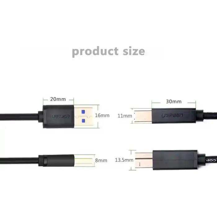 Ugreen 10372 2m USB A USB B fişi siyah - USB A USB B 3.0 (3.1 Gen 1), siyah
