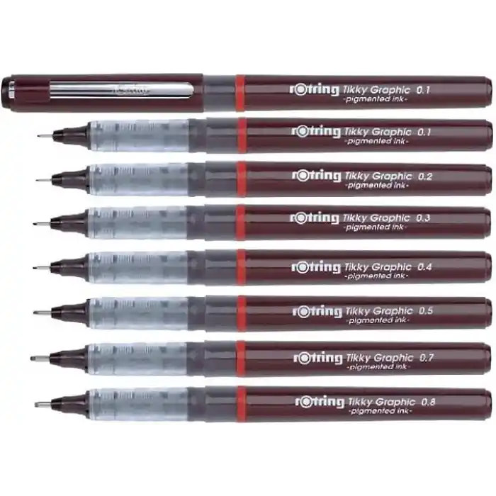 rOtring Tikky Graphic Keçe Uçlu Teknik Çizim Kalemi, 0,1 mm, Siyah Mürekkep, Kahverengi