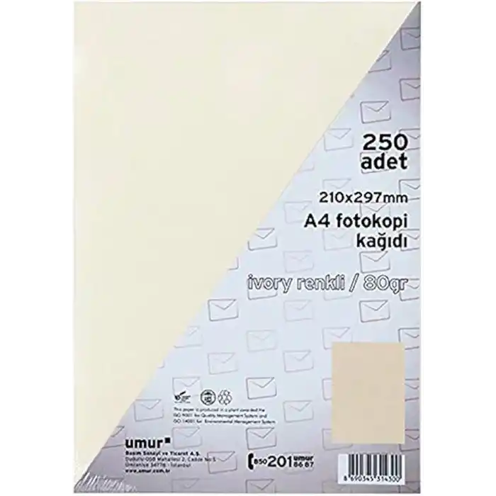Umur A4 Renkli Fotokopi Kağıdı, Ivory, 250 Yaprak