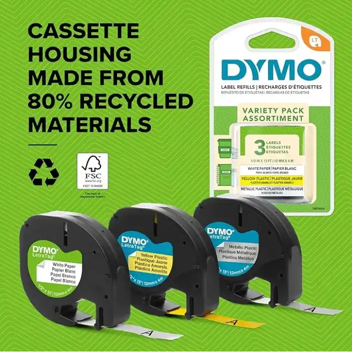 Dymo S0721620, LetraTag Plastik Şerit (12 mm X 4 mt), Sarı (59423)