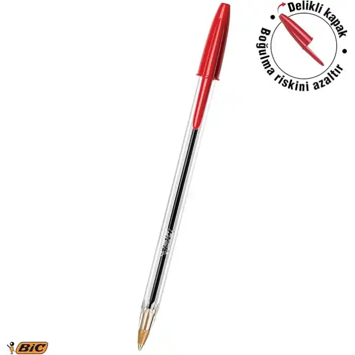 BIC Cristal Medium Tükenmez Kalem Kırmızı 50li Kutu, 1.0 mm Orta Kalınlıkta Uç, Şeffaf Gövde, Delikli Kapak