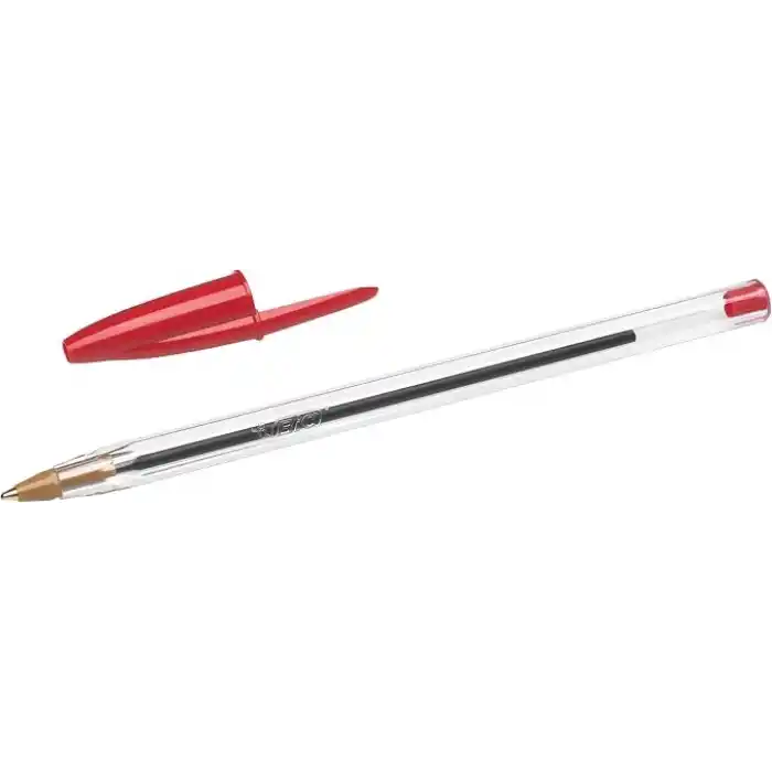 BIC Cristal Medium Tükenmez Kalem Kırmızı 50li Kutu, 1.0 mm Orta Kalınlıkta Uç, Şeffaf Gövde, Delikli Kapak