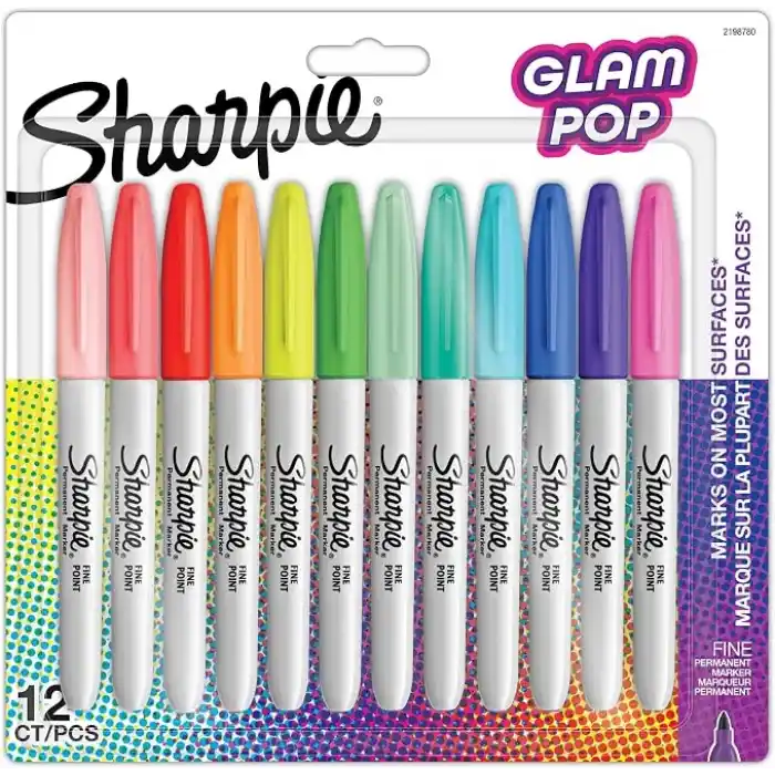 Sharpie Glam Pop kalıcı markörler, kalın ayrıntılar için ince nokta, çeşitli canlı renkler | 12 keçeli kalem