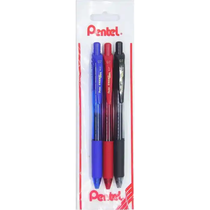 Pentel ENERGEL 0.7 mm Likit Roller Kalem Siyah/Mavi/Kırmızı 3lü set