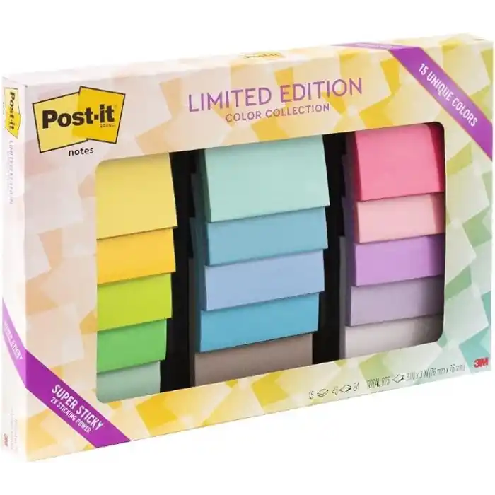 Post-it Notes S n rl retim S per Yap kan Renk Koleksiyonu, 7,62 cm x 7,62 cm, 15 Ped/Paket, 45 Sayfa/Ped (654-15Ssall)