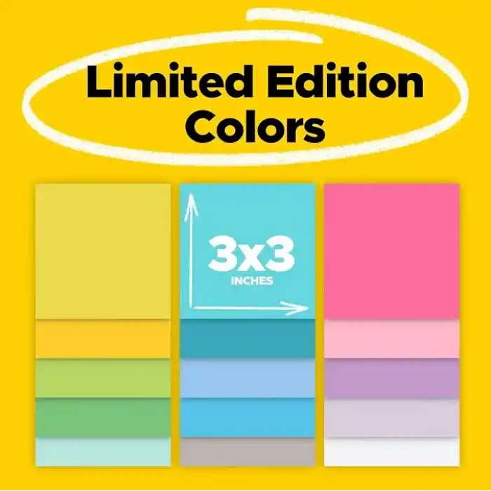 Post-it Notes S n rl retim S per Yap kan Renk Koleksiyonu, 7,62 cm x 7,62 cm, 15 Ped/Paket, 45 Sayfa/Ped (654-15Ssall)