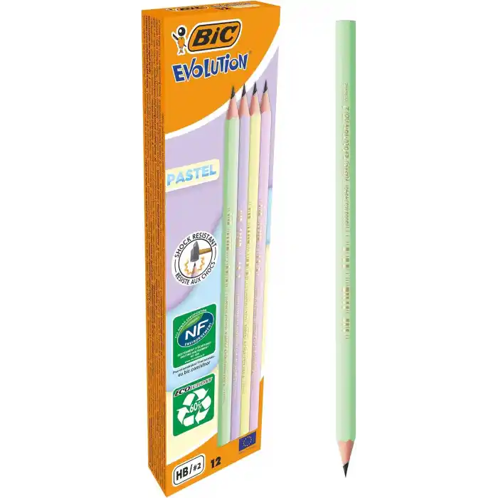 BIC Evolution Pastel Kurşun Kalem, 12li Kutu, Kıymık Oluşturmaz, Çiğnemeye Karşı Dayanıklı, Kolay Açılır