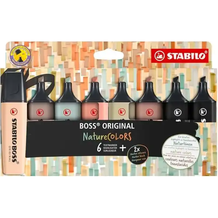 STABILO BOSS ORIGINAL NatureCOLORS - Fosforlu Kalem - 8li Paket - Çeşitli Renkler