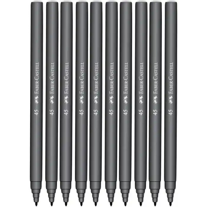 Faber-Castell İğne Uçlu Keçeli Kalem Seti, 10’lu, Siyah Renk, Havalandırmalı Kapak, Kağıt ve Karton Yüzeyler İçin Uygun