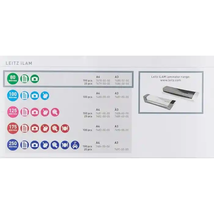 Leitz UDT Laminasyon Poşeti, A4, 80 mikron, 25 adet, Şeffaf
