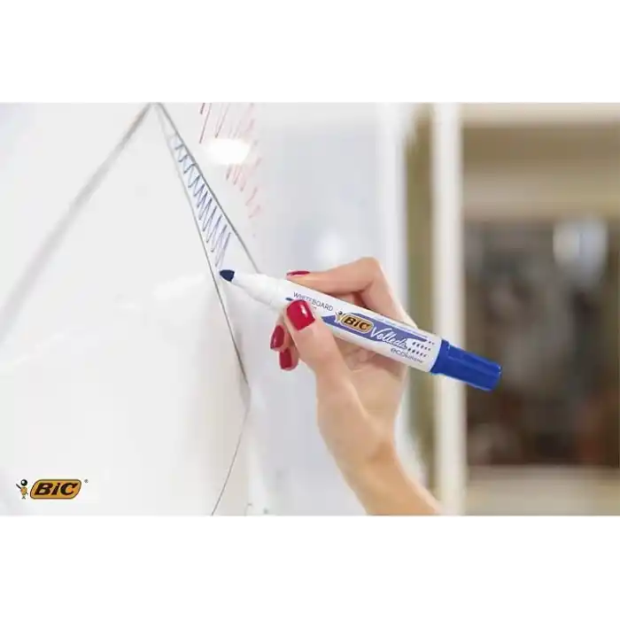 BIC Velleda 1701 Eco Yuvarlak Uçlu Beyaz Tahta Kalemi, Mavi, 12li Kutu, Kolay Silinebilen Mürekkep, Sabit Yuvarlak Uç