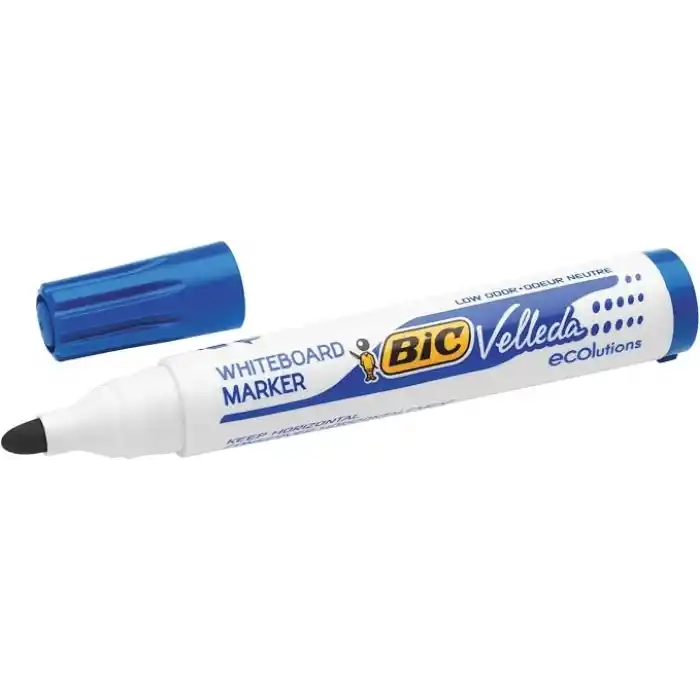 BIC Velleda 1701 Eco Yuvarlak Uçlu Beyaz Tahta Kalemi, Mavi, 12li Kutu, Kolay Silinebilen Mürekkep, Sabit Yuvarlak Uç