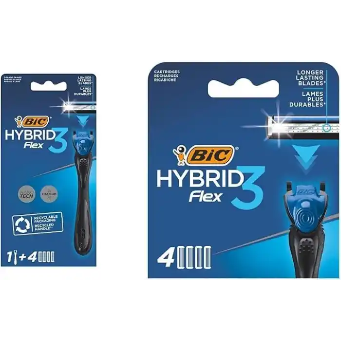 BIC Hybrid 3 Flex 1 Sap & 4 Başlık Erkek Tıraş Bıçağı ve 4lü Yedek Tıraş Bıçağı Kartuşu Seti