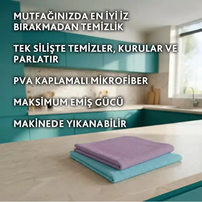 Vileda Actifibre Pro Kitchen Mikrofiber Bez, PVA Kaplama, İz Bırakmayan Tasarım