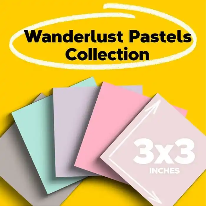Post-it%100 Geri Dönüşümlü Kağıt Süper Yapışkan Notlar, 2X Yapıştırma Gücü, 3x3 inç, 5 Ped, 70 Yaprak/Ped, Wanderlust Pastel Koleksiyonu (654R-5SSNRP)