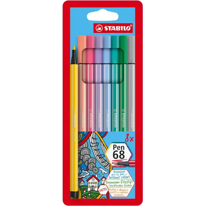STABILO Pen 68 - Keçe Uçlu Boya Kalemi - 8li Paket - Pastel Renkler
