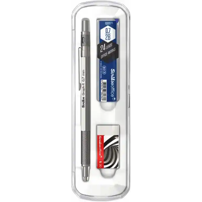 Scrikss Office Graphx 3lü Set Mekanik Kurşun Kalem Silgi Min Saten Gri 0.7 Mm
