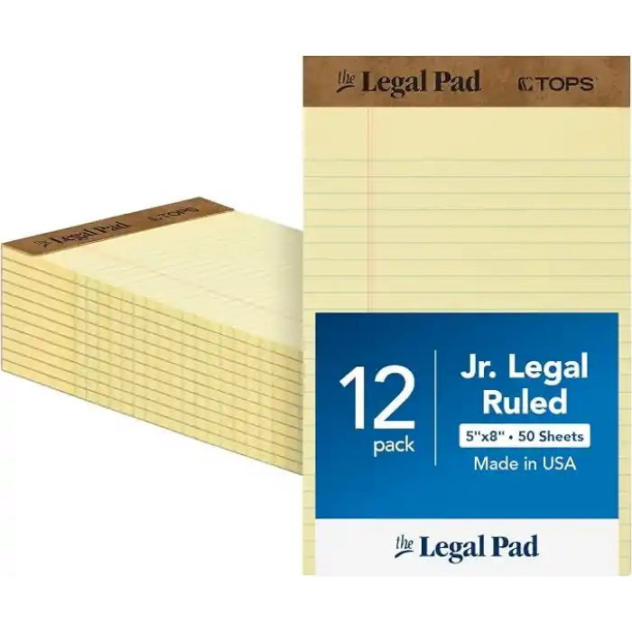 TOPS 12,7 x 20,3 cm Yasal Bloknotlar, 12’li Paket, The Legal Pad Markası, Dar Çizgili, Sarı Kağıt, Her Yazı Bloknotunda 50 Yaprak, ABD’de Üretilmiştir
