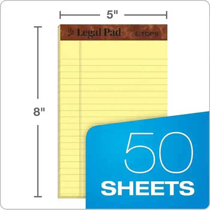 TOPS 12,7 x 20,3 cm Yasal Bloknotlar, 12’li Paket, The Legal Pad Markası, Dar Çizgili, Sarı Kağıt, Her Yazı Bloknotunda 50 Yaprak, ABD’de Üretilmiştir