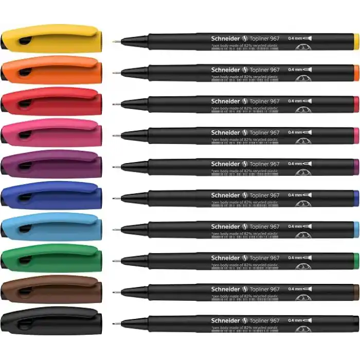 Schneider Topliner 967 Fineliner (çizgi kalınlığı 0,4 mm) 10lu kutu çeşitli